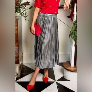 Hensley Silver Pleated Midi Skirt